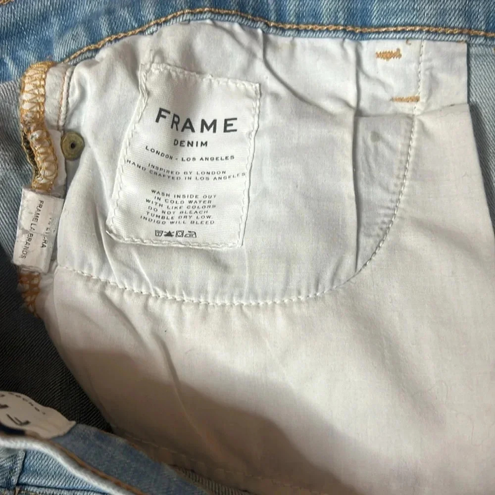 FRAME Le Garçon Cutoff Raw Hem Distressed Denim Jean Shorts Size 27 - Picture 7 of 8